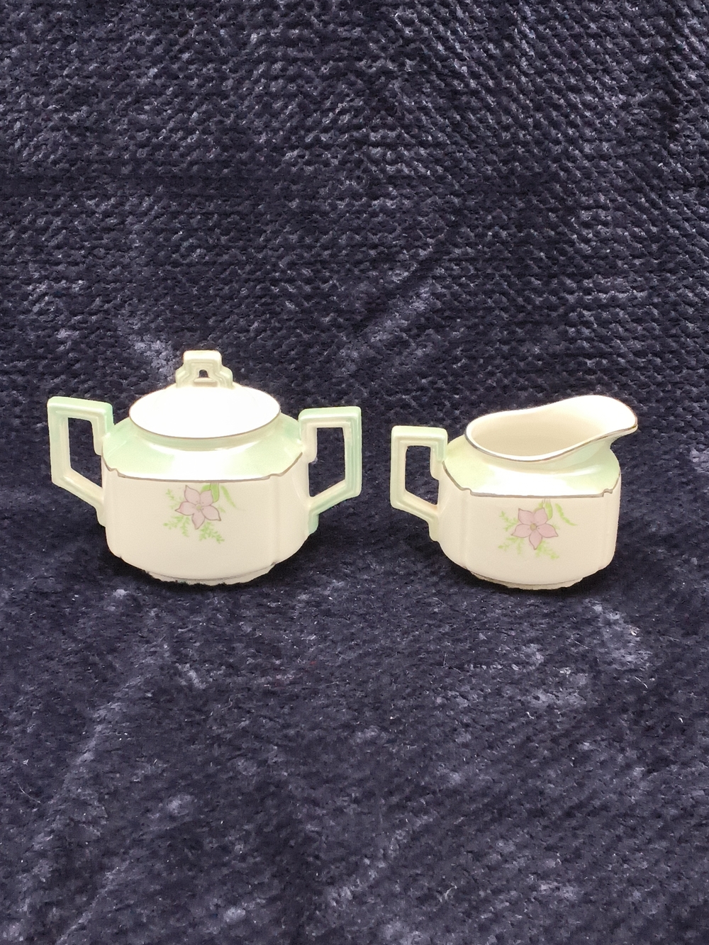 Antique Nippon Hand-Painted Floral Sugar & Creamer Set - Octagonal Lustreware - Picture 11 of 16